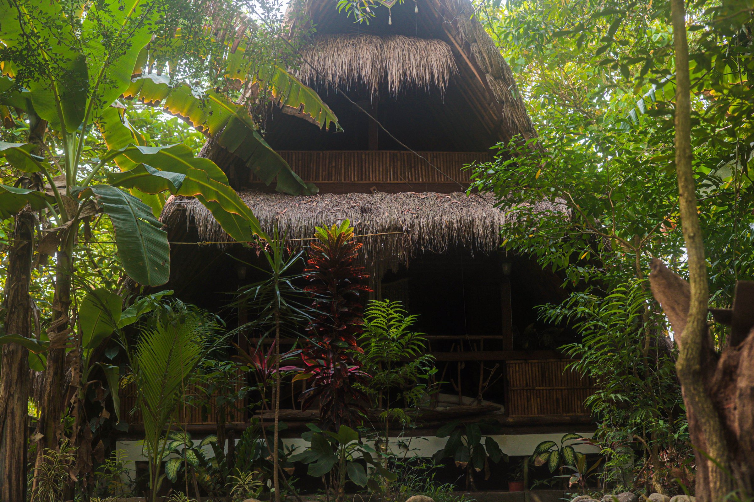 La cabane en bambou construite par Sam, sur une île aux Philippines
